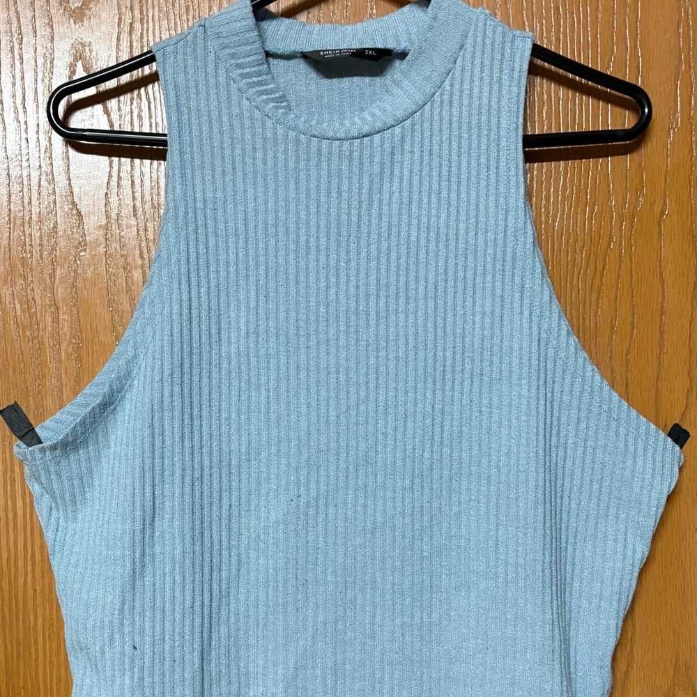 Women’s Plus Sz SHEIN Curve Sleeveless Blue Ribbed Top Sz 2XL